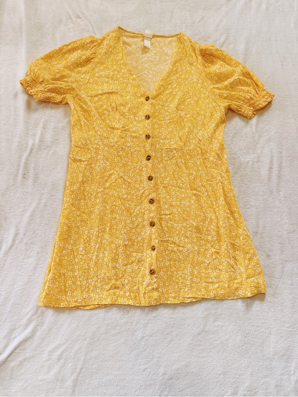 H&M Yellow Floral Button-Front Mini Dress